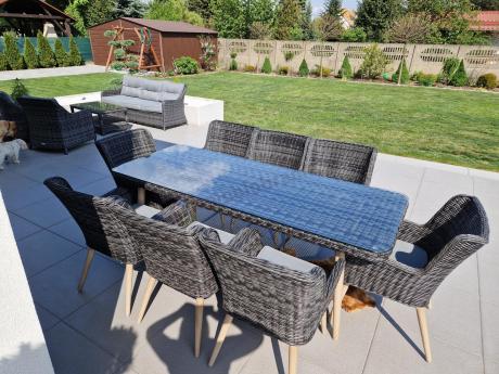 Komplet stół 220cm i krzesła na taras technorattan Tonitto Dining 8+1 - Antracyt
