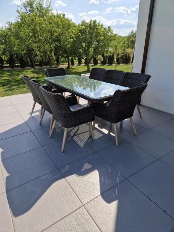Komplet stół 220cm i krzesła na taras technorattan Tonitto Dining 8+1 - Antracyt