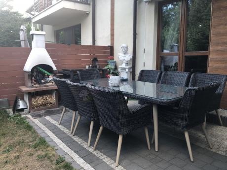 Komplet stół 220cm i krzesła na taras technorattan Tonitto Dining 8+1 - Antracyt