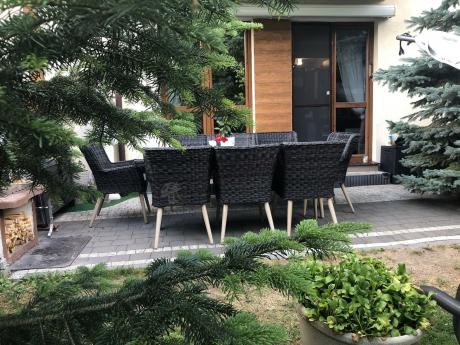 Komplet stół 220cm i krzesła na taras technorattan Tonitto Dining 8+1 - Antracyt