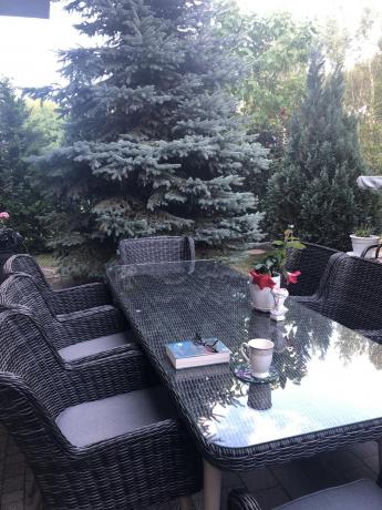 Komplet stół 220cm i krzesła na taras technorattan Tonitto Dining 8+1 - Antracyt