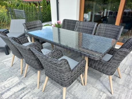 Komplet stół 220cm i krzesła na taras technorattan Tonitto Dining 8+1 - Antracyt