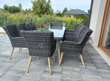 Komplet stół 220cm i krzesła na taras technorattan Tonitto Dining 8+1 - Antracyt