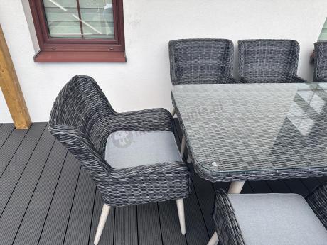 Komplet stół 220cm i krzesła na taras technorattan Tonitto Dining 8+1 - Antracyt