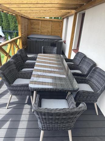 Komplet stół 220cm i krzesła na taras technorattan Tonitto Dining 8+1 - Antracyt