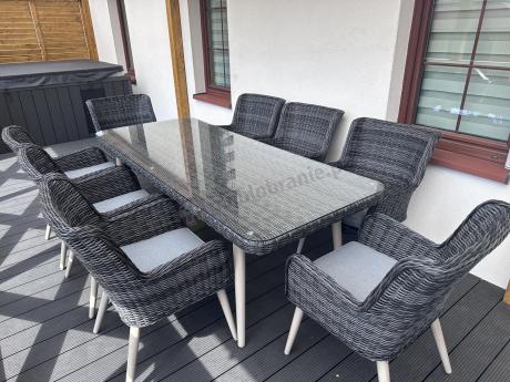 Komplet stół 220cm i krzesła na taras technorattan Tonitto Dining 8+1 - Antracyt
