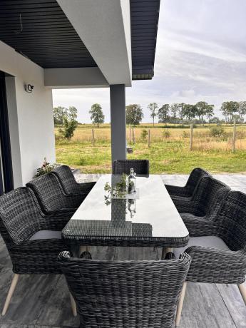 Komplet stół 220cm i krzesła na taras technorattan Tonitto Dining 8+1 - Antracyt