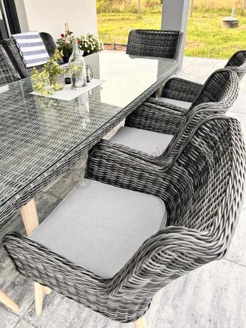 Komplet stół 220cm i krzesła na taras technorattan Tonitto Dining 8+1 - Antracyt