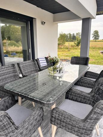 Komplet stół 220cm i krzesła na taras technorattan Tonitto Dining 8+1 - Antracyt