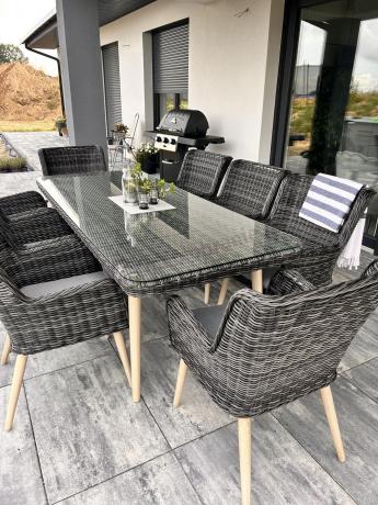 Komplet stół 220cm i krzesła na taras technorattan Tonitto Dining 8+1 - Antracyt