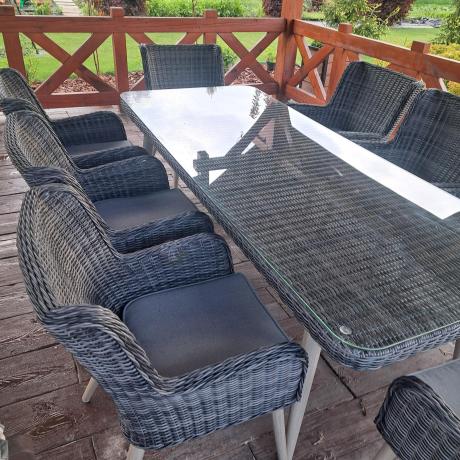 Komplet stół 220cm i krzesła na taras technorattan Tonitto Dining 8+1 - Antracyt