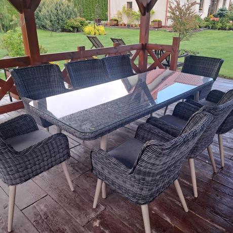 Komplet stół 220cm i krzesła na taras technorattan Tonitto Dining 8+1 - Antracyt