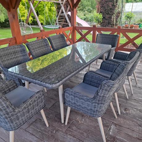 Komplet stół 220cm i krzesła na taras technorattan Tonitto Dining 8+1 - Antracyt
