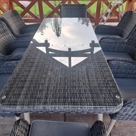 Komplet stół 220cm i krzesła na taras technorattan Tonitto Dining 8+1 - Antracyt
