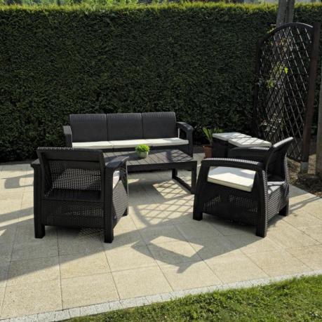 Komplet z podnoszonym stolikiem Corfu Set Lyon Max Brązowy + pufy