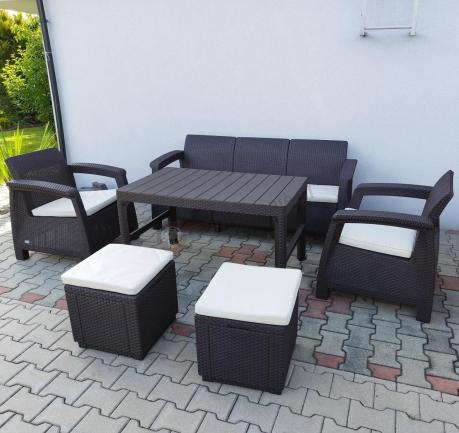 Komplet z podnoszonym stolikiem Corfu Set Lyon Max Brązowy + pufy