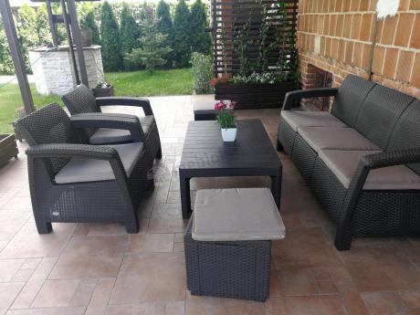 Komplet z podnoszonym stolikiem Corfu Set Lyon Max Brązowy + pufy