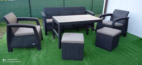 Komplet z podnoszonym stolikiem Corfu Set Lyon Max Brązowy + pufy