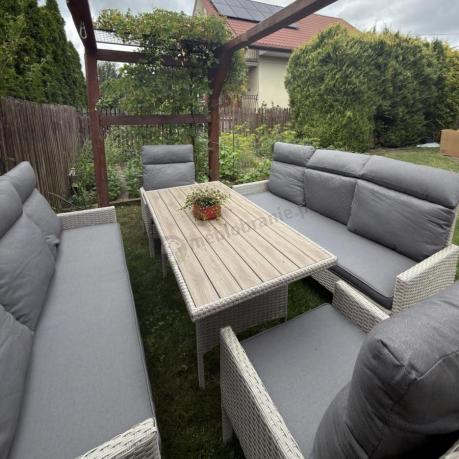 Komplet z technorattanu z wysokimi oparciami i stołem obiadowym Lirata Grande Polywood - Grey