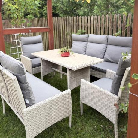 Komplet z technorattanu z wysokimi oparciami i stołem obiadowym Lirata Grande Polywood - Grey