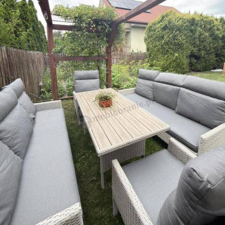Komplet z technorattanu z wysokimi oparciami i stołem obiadowym Lirata Grande Polywood - Grey