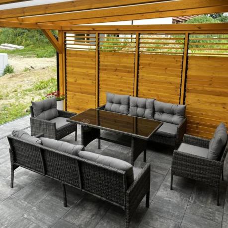 Komplet z technorattanu ze stołem obiadowym Perata Grande Dark Grey