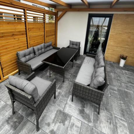 Komplet z technorattanu ze stołem obiadowym Perata Grande Dark Grey