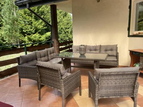 Komplet z technorattanu ze stołem obiadowym Perata Grande Dark Grey