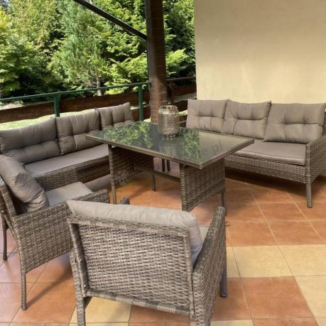 Komplet z technorattanu ze stołem obiadowym Perata Grande Dark Grey