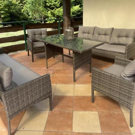 Komplet z technorattanu ze stołem obiadowym Perata Grande Dark Grey