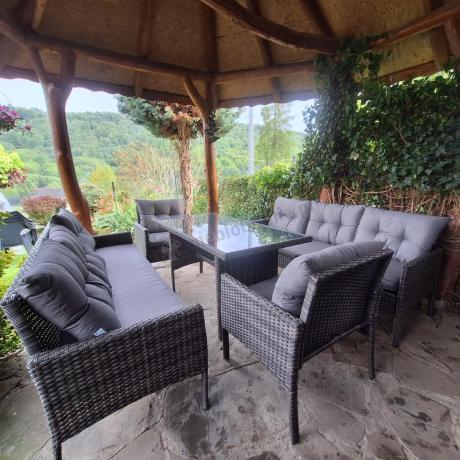 Komplet z technorattanu ze stołem obiadowym Perata Grande Dark Grey