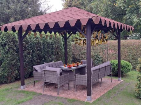 Komplet z technorattanu ze stołem obiadowym Perata Grande Dark Grey