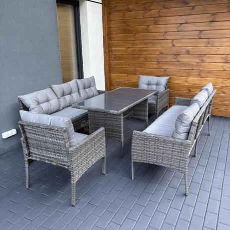 Komplet z technorattanu ze stołem obiadowym Perata Grande Dark Grey