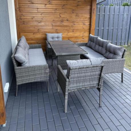 Komplet z technorattanu ze stołem obiadowym Perata Grande Dark Grey