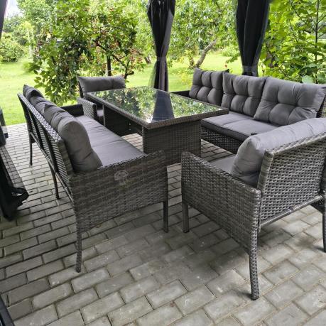 Komplet z technorattanu ze stołem obiadowym Perata Grande Dark Grey