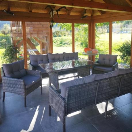 Komplet z technorattanu ze stołem obiadowym Perata Grande Dark Grey