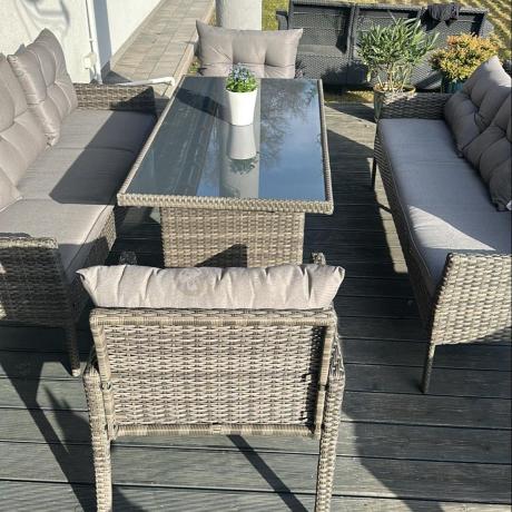 Komplet z technorattanu ze stołem obiadowym Perata Grande Dark Grey