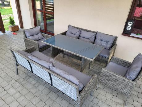Komplet z technorattanu ze stołem obiadowym Perata Grande Dark Grey