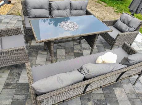 Komplet z technorattanu ze stołem obiadowym Perata Grande Dark Grey