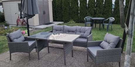 Komplet z technorattanu ze stołem obiadowym Perata Grande Dark Grey