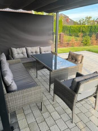 Komplet z technorattanu ze stołem obiadowym Perata Grande Dark Grey