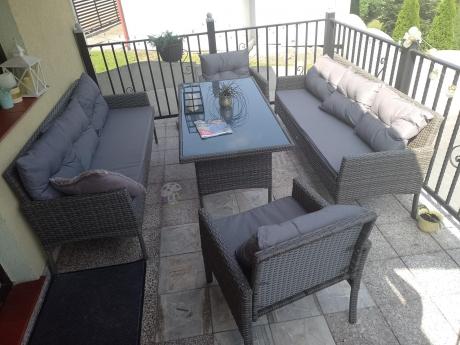 Komplet z technorattanu ze stołem obiadowym Perata Grande Dark Grey