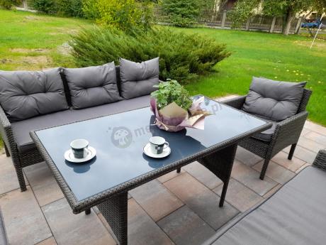 Komplet z technorattanu ze stołem obiadowym Perata Grande Dark Grey