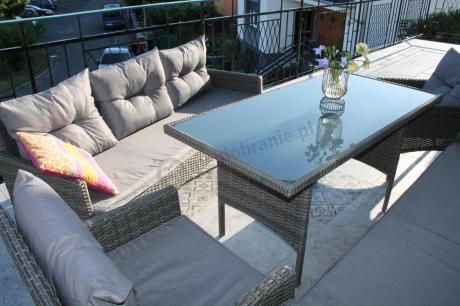 Komplet z technorattanu ze stołem obiadowym Perata Grande Dark Grey