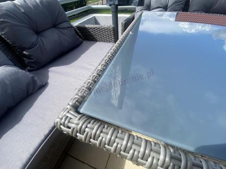 Komplet z technorattanu ze stołem obiadowym Perata Grande Dark Grey