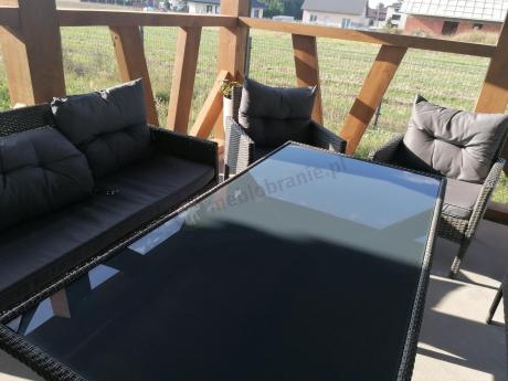 Komplet z technorattanu ze stołem obiadowym Perata Grande Dark Grey