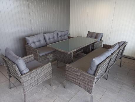 Komplet z technorattanu ze stołem obiadowym Perata Grande Dark Grey