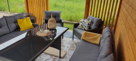 Komplet z technorattanu ze stołem obiadowym Perata Grande Dark Grey