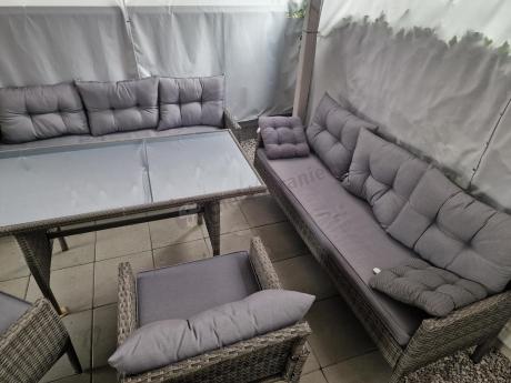 Komplet z technorattanu ze stołem obiadowym Perata Grande Dark Grey