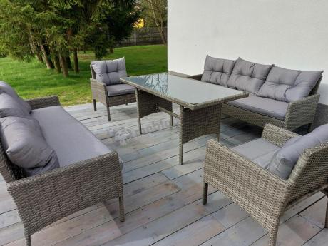 Komplet z technorattanu ze stołem obiadowym Perata Grande Dark Grey